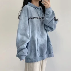 Spring Autumn Long Sleeve Tie Dye Loose Hoodies Sweatshirts Letter Casual All-match Pullovers Tops Vintage Fashion Women Clothes