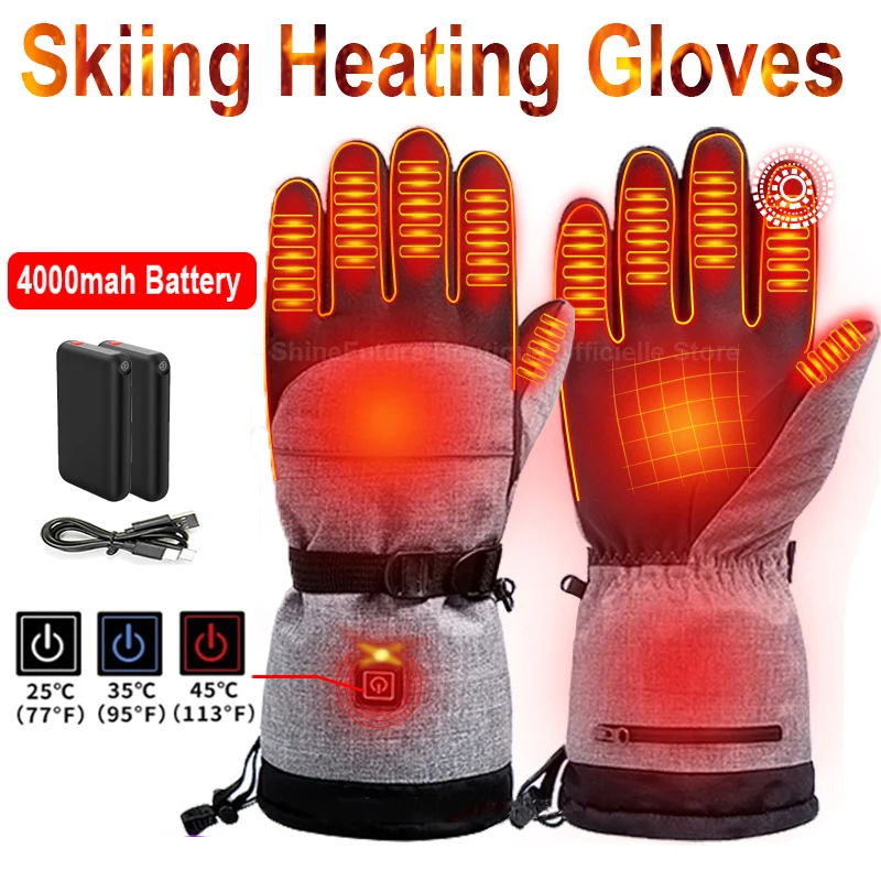 

Winter Ski Heating Gloves Cycling Gloves Waterproof Moto Gloves Touch Screen Cotton Hand Warmer 4000mah Electric Thermal Gloves