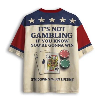 Men Mesh V Neck Tee Poker Card Chip Print Retro Summer Casual Loose Short Sleeve Top