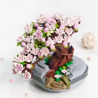 Cherry Flower Potted Succulent Bonsai - Mini Building Blocks for Living Room Decor , Halloween/Thanksgiving Day/Christmas gift