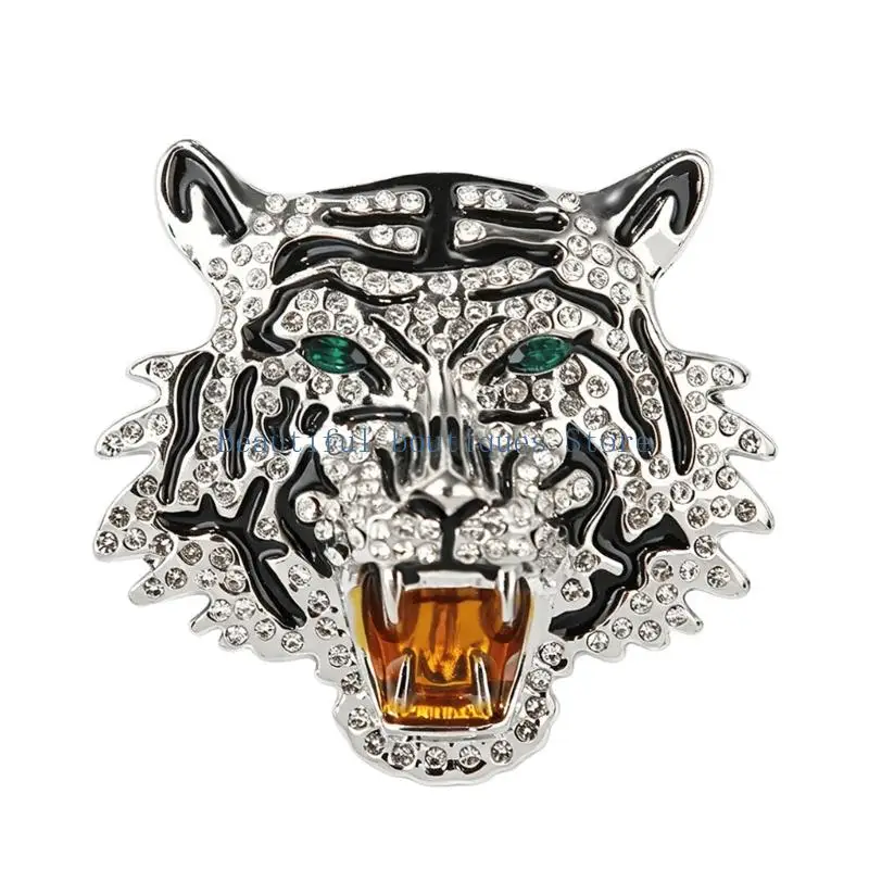 U4LF Horizontal Clasp Animal Brooch in Zinc Alloy with Clear Decorative Stones and Defined Face Markings for Suitable Fabric