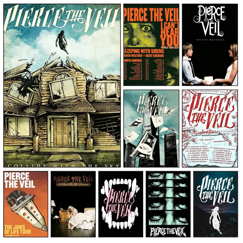 P-Pierce The Veil Band Poster Waterproof HD Modern Peel And Stick Wall Decor Living Room Dorm Garage