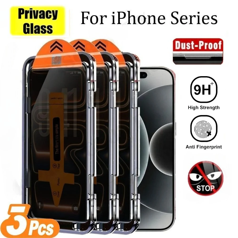 3Pcs Anti Spy Full Screen Protector for iPhone 17/16/15/Pro Max 17e/16e/Air/14/13/12/Pro 15/14 Plus Dust Free Installation Glass