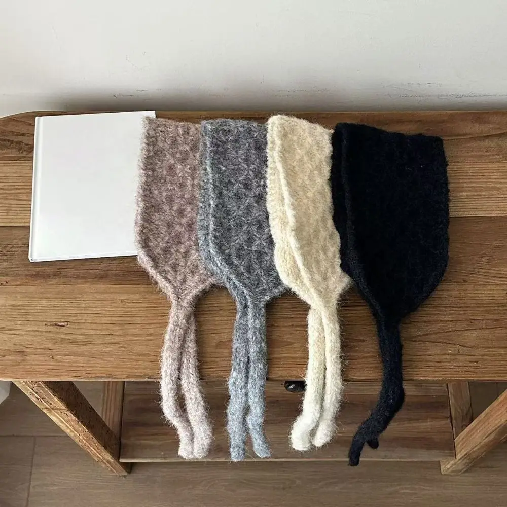 Versatile Ins Style Earmuff Solid Color Knitted Ear Tips Pineapple Pattern Warm Bomber Hats Autumn Winter