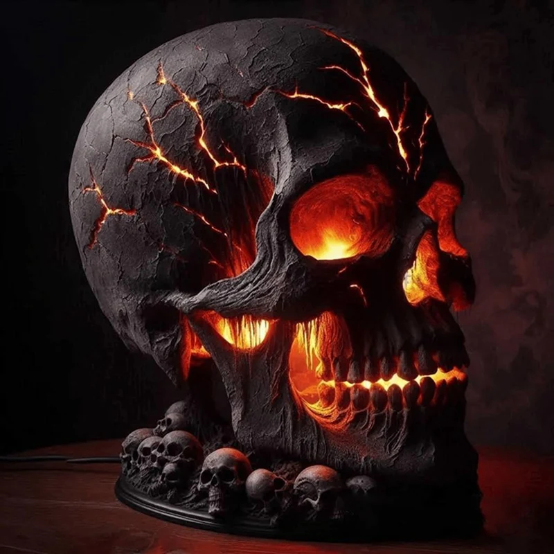 Skull Flame Table Lamp,Halloween Decorative Skull Lamp,Decorative LED Night Light, Resin Craftsmanship, USB Rechargeable-ABHG view 2