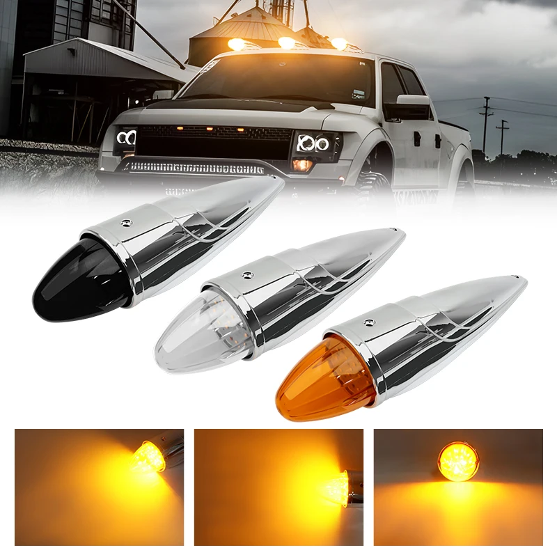 

CF 1Pc 12V 17LED Amber Truck Roof Marker Light Chrome Cab Clearance Lamp Waterproof Running Light for Pickup Truck Trailer
