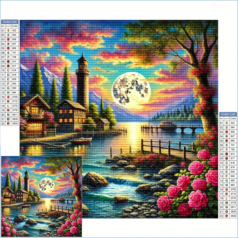 

Diamond Painting 2025 Dyllic Lakeside Village Landscape Embroidery Diamond Arts And Crafts Jewelry Cross Stitch Products Gifts