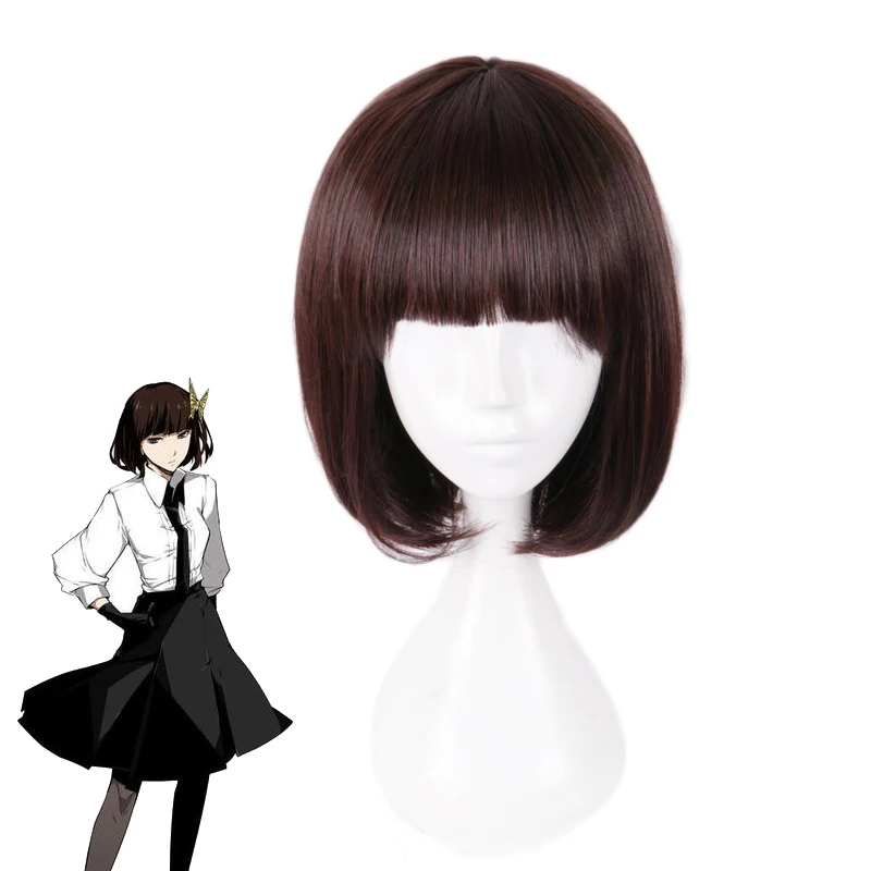 Anime Bungo Stray Dogs Akiko Yosano Wig Cosplay Costume Heat Resistant Synthetic Hair Dark Brown Short Women Wigs