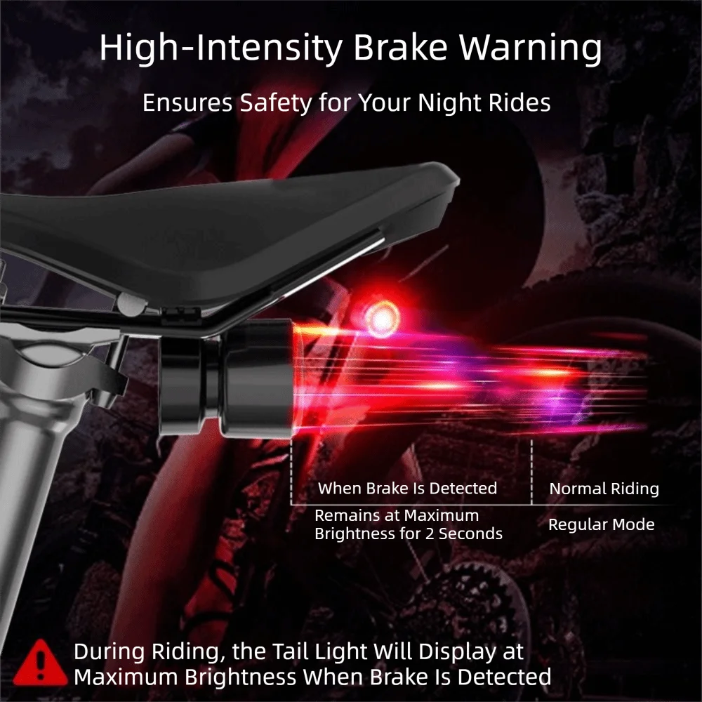 

Colorful LED Smart Brake Sensing Light Fast Charging Waterproof Design LED Night Safety Light Type-C Rechargeable Warning Light
