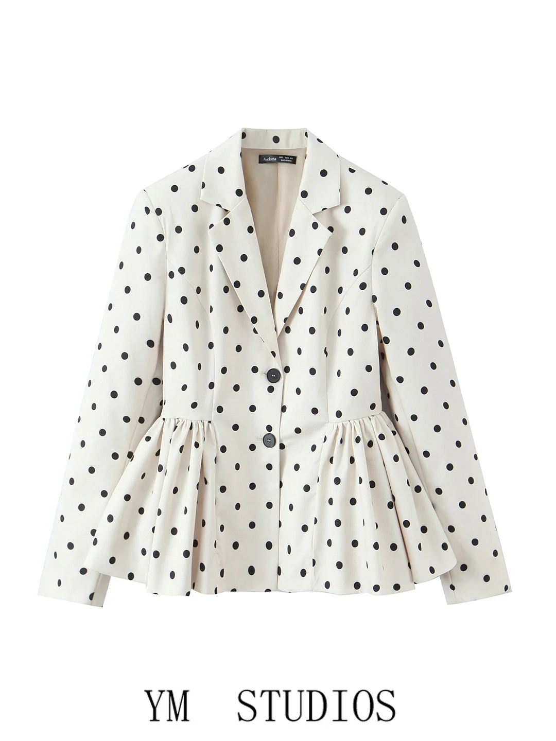 

Sweet Retro Polka Dot Print Puffy Skirt Suit Jaet Women's Casual Polyester Fiber Long Sve Single Button Closure Coat