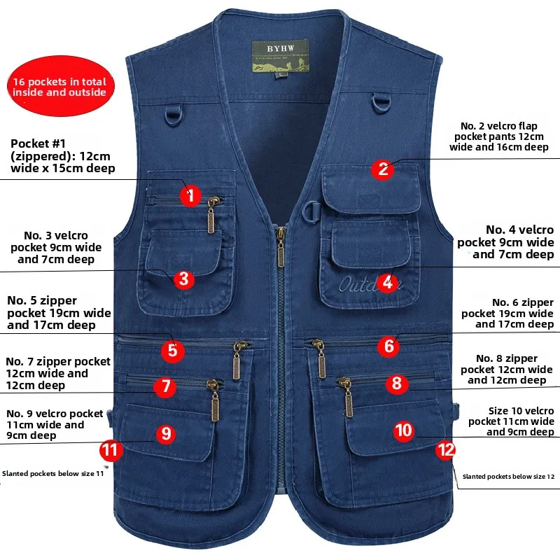 

L-8XL Outdoor Multi-Pocket Vest, Rock Climbing, Hiking, Camping, Fishing, Mountain Climbing, Traveling, Cycling，Leisure，Vest