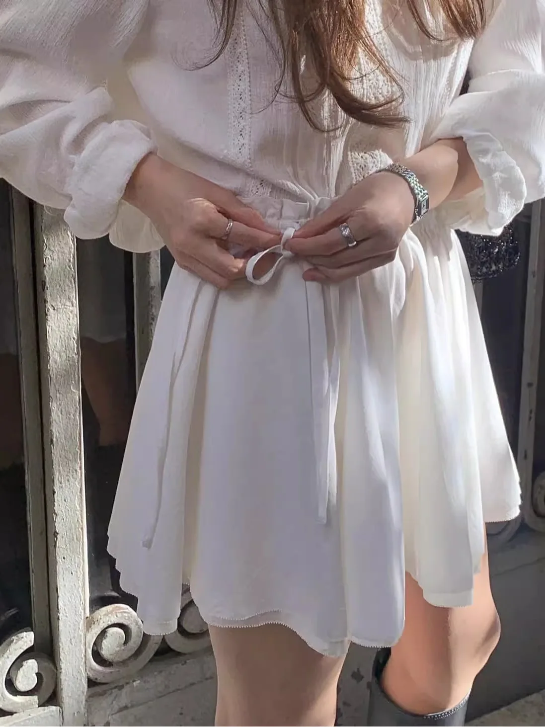 Jupe trapèze blanche taille haute Dstring, Double couche, pour filles, Sle Dongda Gate OU * CE, jupe ample pour les déplacements