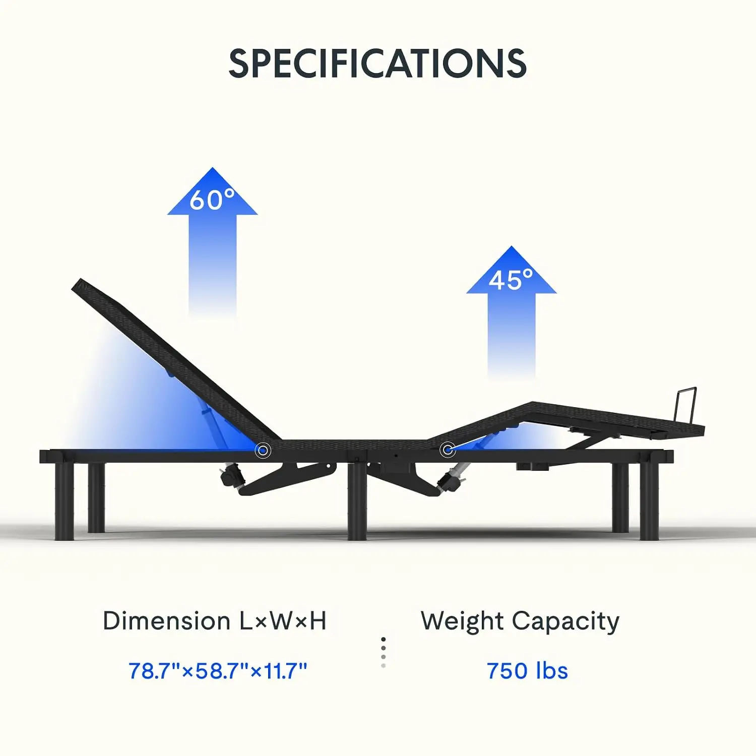 Adjustable Bed Base with Massage, Zero Gravity, Memory Position, Wireless Remote, Underbed Light, Quick Assembly, 750lbs, Queen,