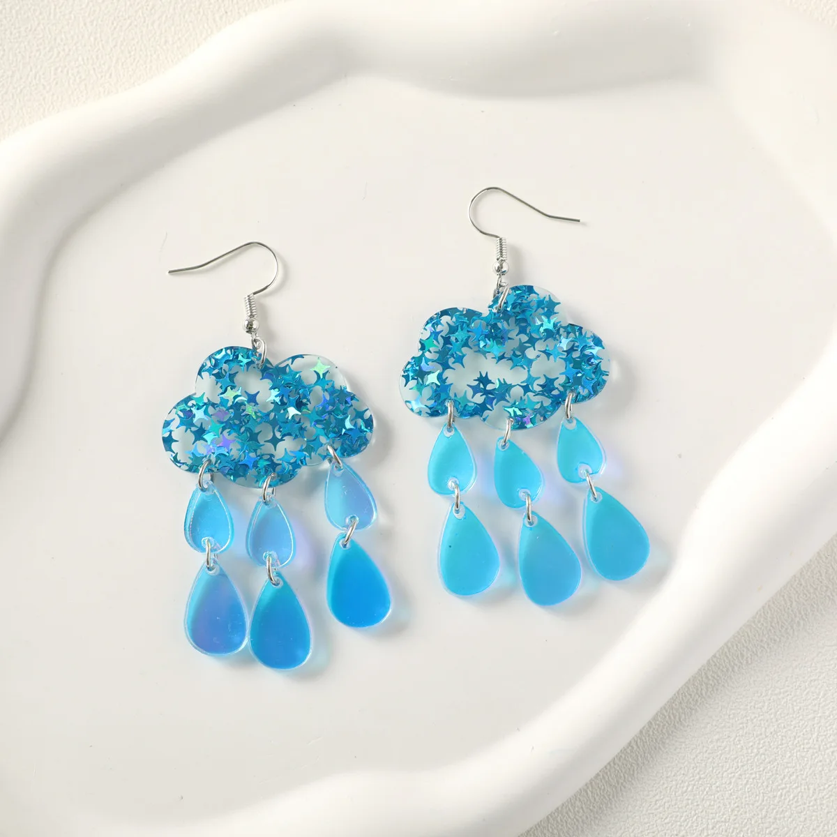 YAOLOGE Exaggerated Fun Sequin Star Clouds Water Droplets Lightning Earring Mood Weather Women\'s Acrylic Material Eardrop