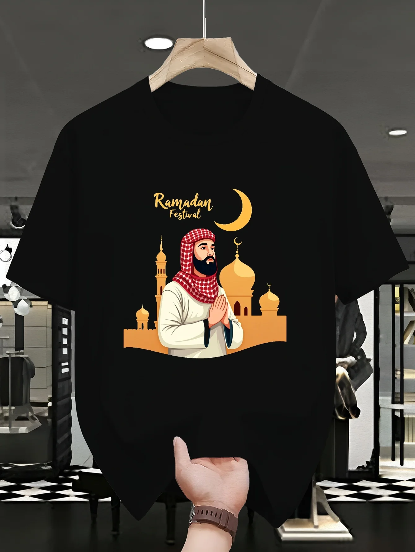 Muslim Print T-Shirt, Men'S Casual Short-Sleeve T-Shirt Featuring Islamic Culture, Perfect Events And Ramadan