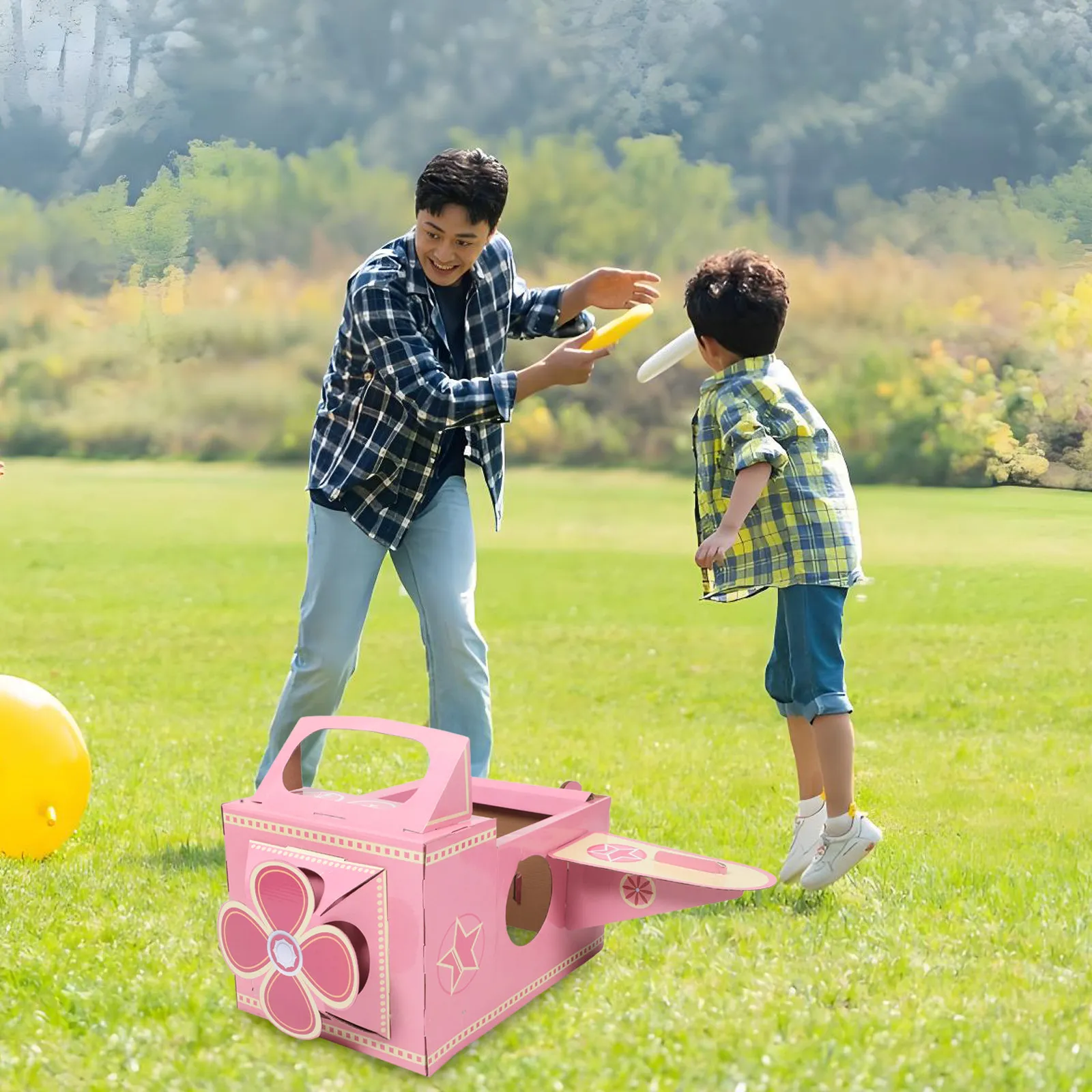 Wearable Cardboard Airplane Outfit Toddler Dressup Costume Interactive DIY Aircraft Rotating Fan Kids Fun Roleplay