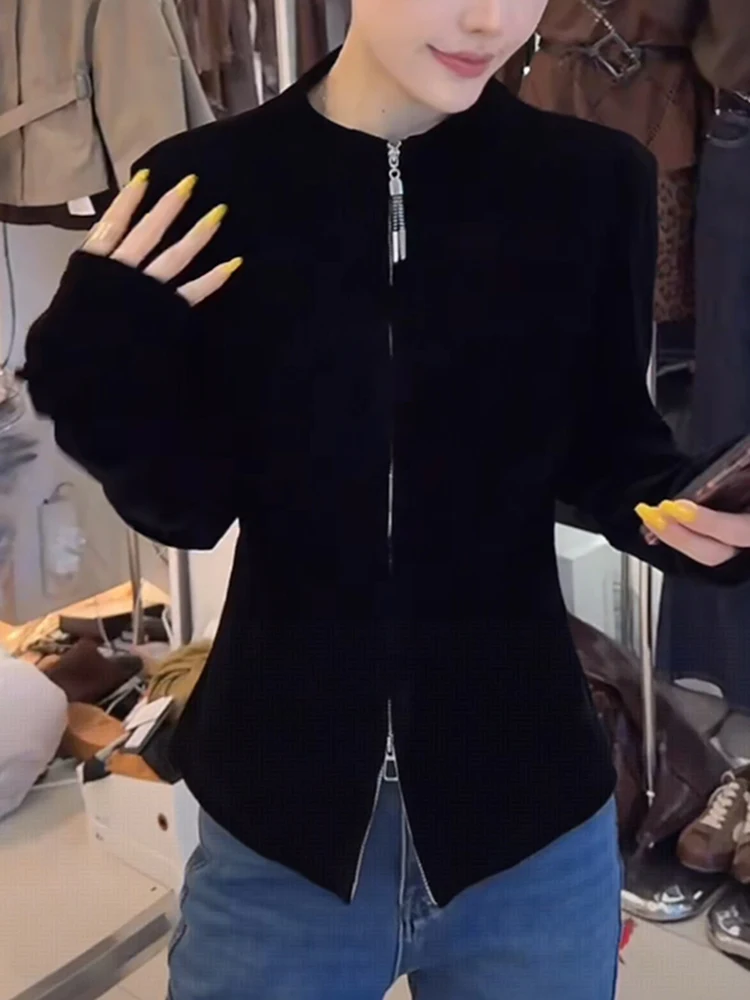 

Women's ort Knitted Jaet Double Zipper Stand Collar Autumn Winter Faionable Versatile Spring New Arrival Knit Open Card...