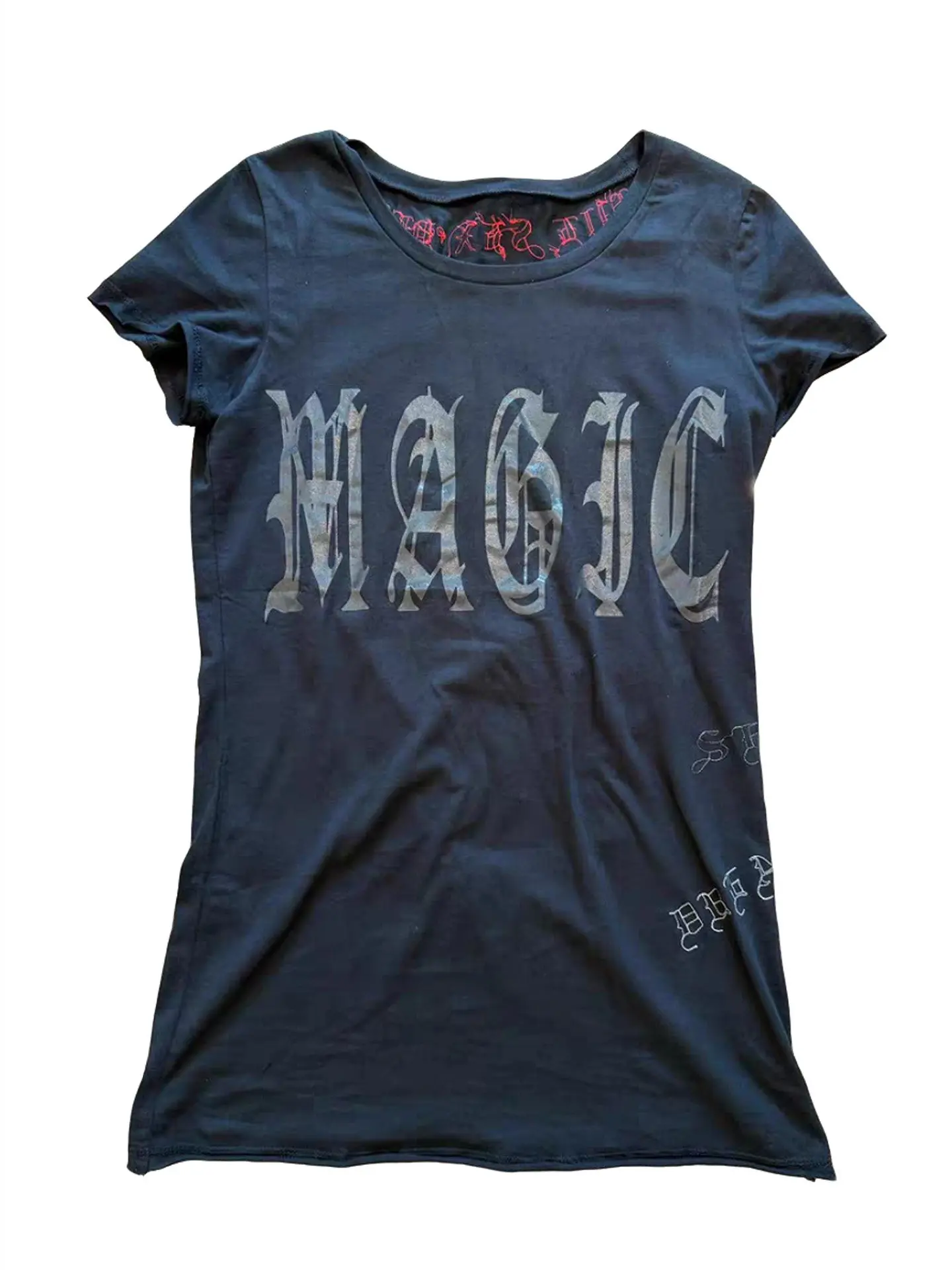 LGB Black Printed Embroidery Rare Crew Neck Slim Sleeve Short Sleeve T-Shirt