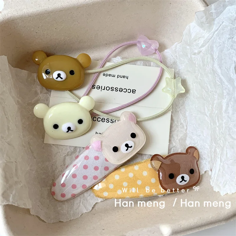 MINISO Cartoon Rilakkuma Hair Accessories Set Headband Rubber Band Bangs Clip BB Clip for Girls & DIY Pet Modeling Wholesale