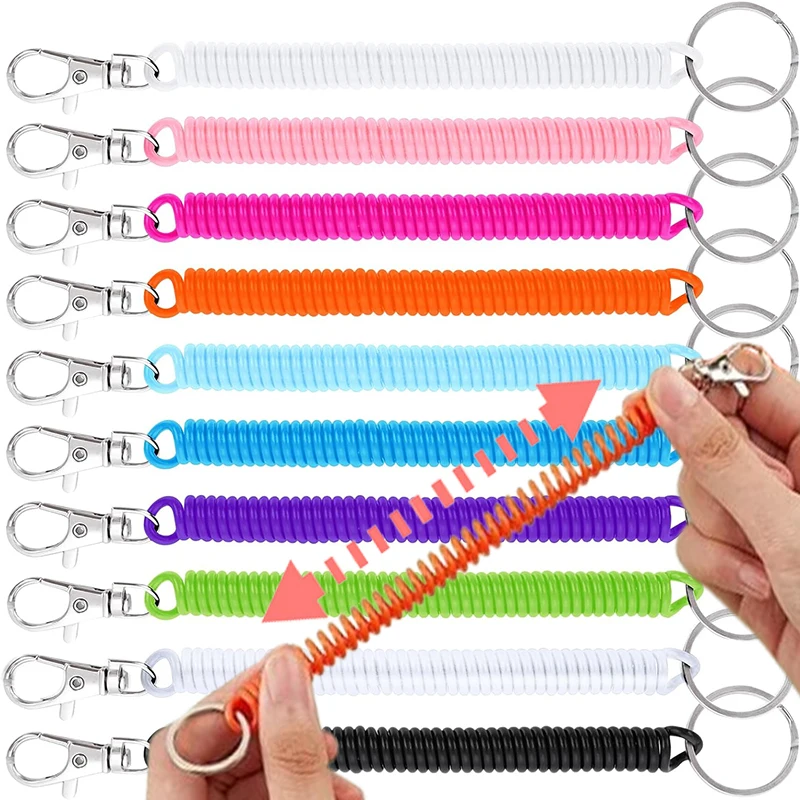 18cm Spiral Elastic Spring Rope Keychain Key Ring Metal Carabiner Outdoor Anti-lost Mobile Phone Straps Spring Keycord Lanyard