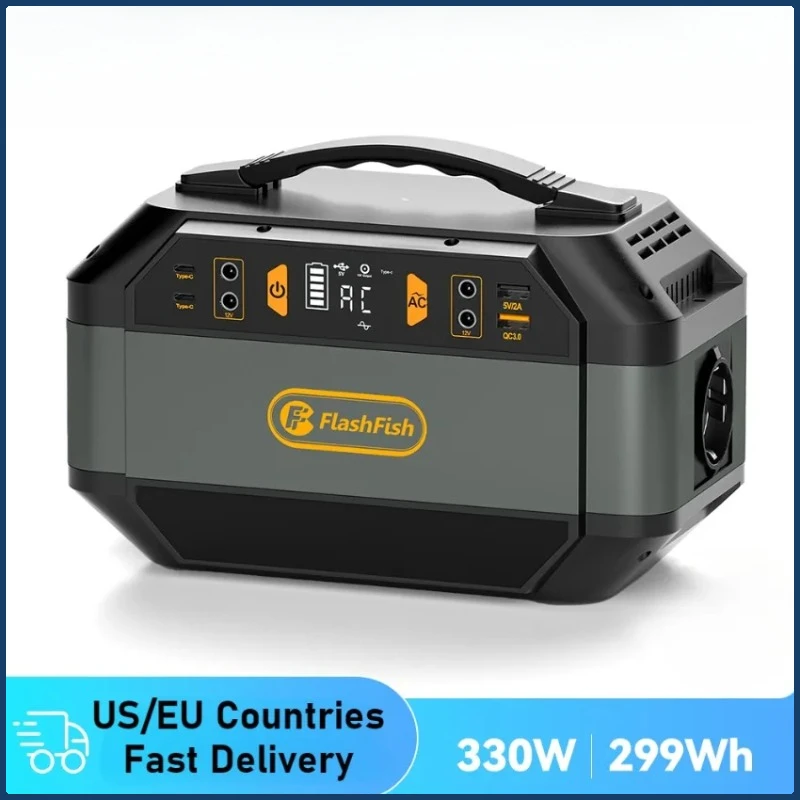 High-Capacity Portable Power Station Camping Solar Generator 299Wh 330W AC Outlets Li-ion Battery Backup Power for Home Outdoor