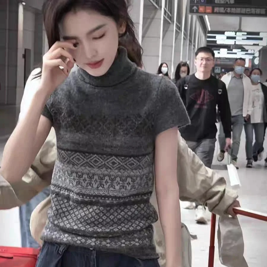 

Вязаный топ Verso Chapter Fan Nan Fair Isle с высоким воротником и геометрическим узором, облегающий, для женщин, в винтажном стиле