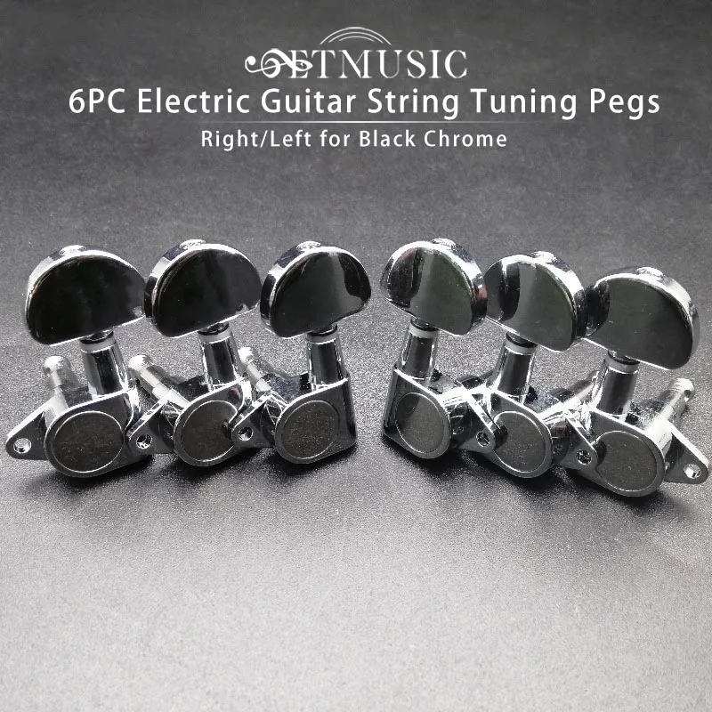 

6Pcs Straight Sealed-gear Acoustic Electric Guitar String Tuning Pegs Tuners Machine Head - Big Semicircle Button Black Chrome