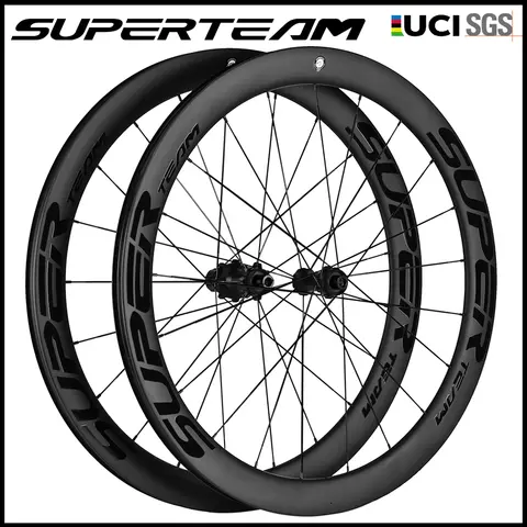 SUPERTEAM-Cabon Fiber Wheelset 700C 도로 디스크 브레이크 휠 50mm 튜브리스 클린처 자전거 휠 세트 HG/XDR 휠용 6Pawls 허브