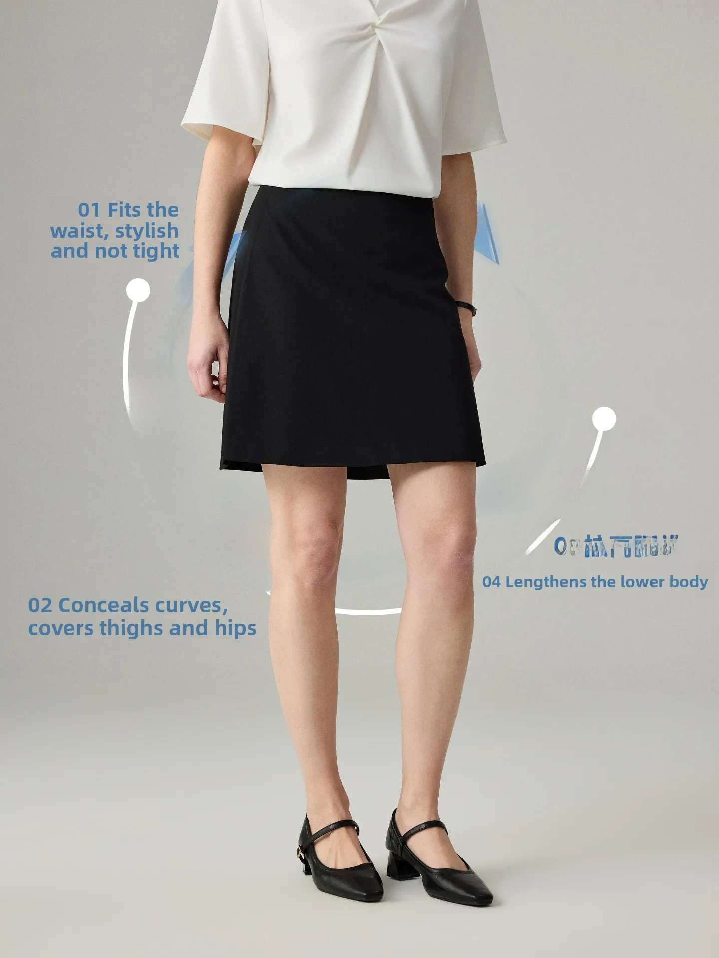 Slimming High Waist Black  Skirt Commute Basic A-Line Skirt Versatile Workwear Polyester Blend Comfortable Urban Style