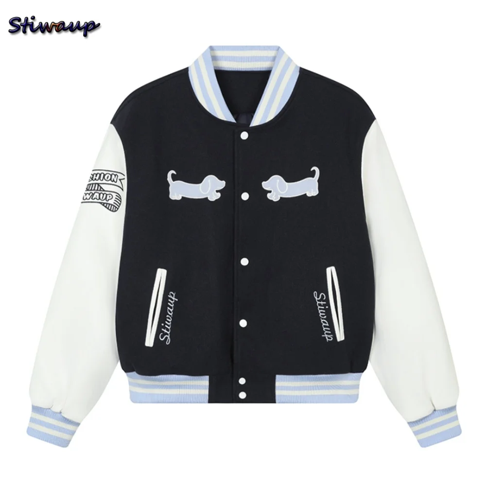 

Designer Baseball Demi-season Jacket for Women Patchwork Fashion Women's Winter Padded Jacket Japanese Padding Winter Outerwear