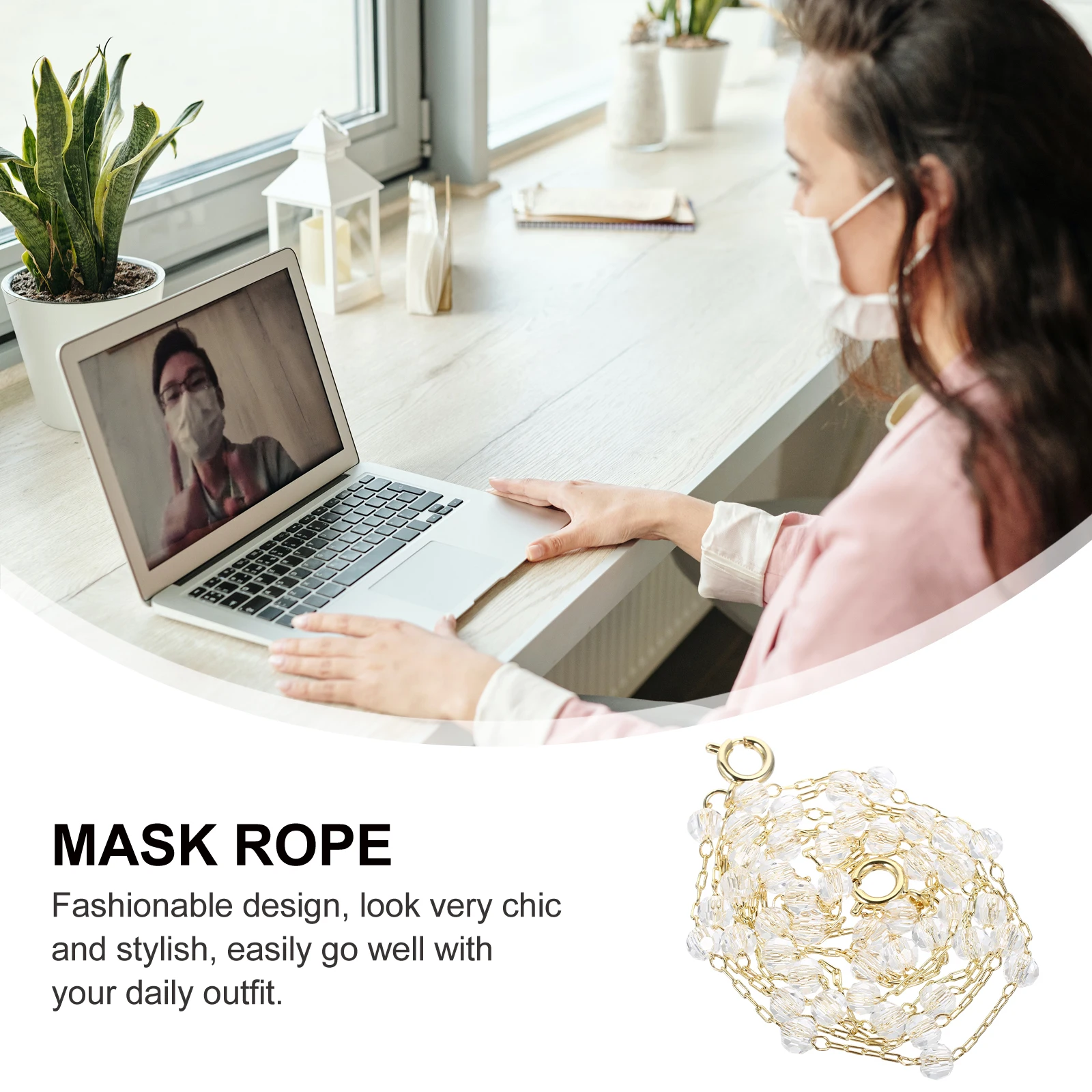 

Crystal Beaded Necklace Hat Strap Anti Lost Mask Decor Lanyard for Face Cover Pearl