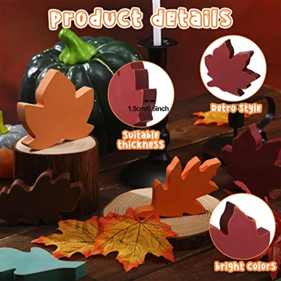 Feuilles d'automne en bois, 5 pièces, centre de Table de ferme, décor de feuilles de Thanksgiving, feuilles de récolte rustiques, feuilles d'érable d'automne Tha