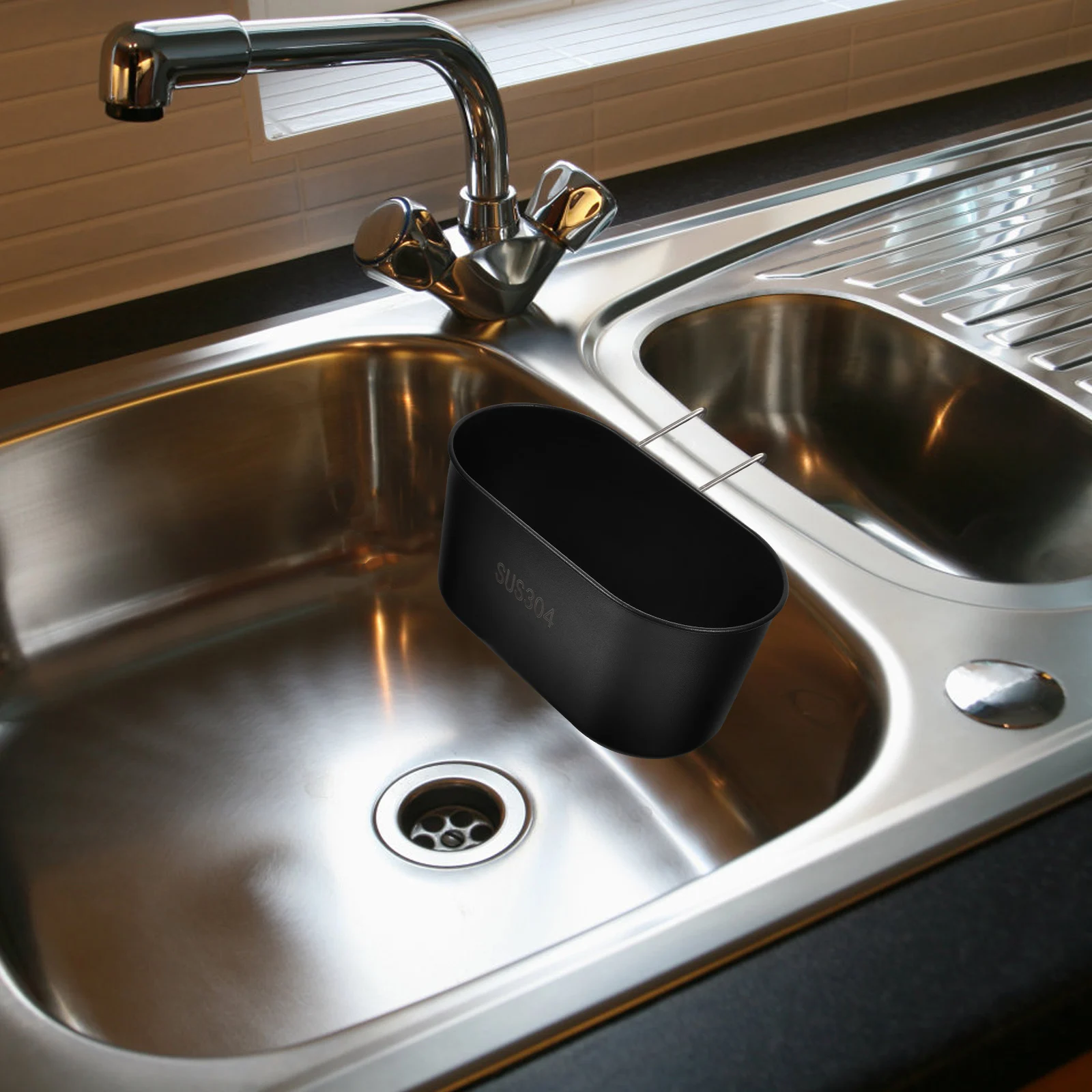 

Sink Drain Basket 304 Stainless Steel Kitchen Accessory Multi function Storage Strainer Wear Resistant Compact Caddy
