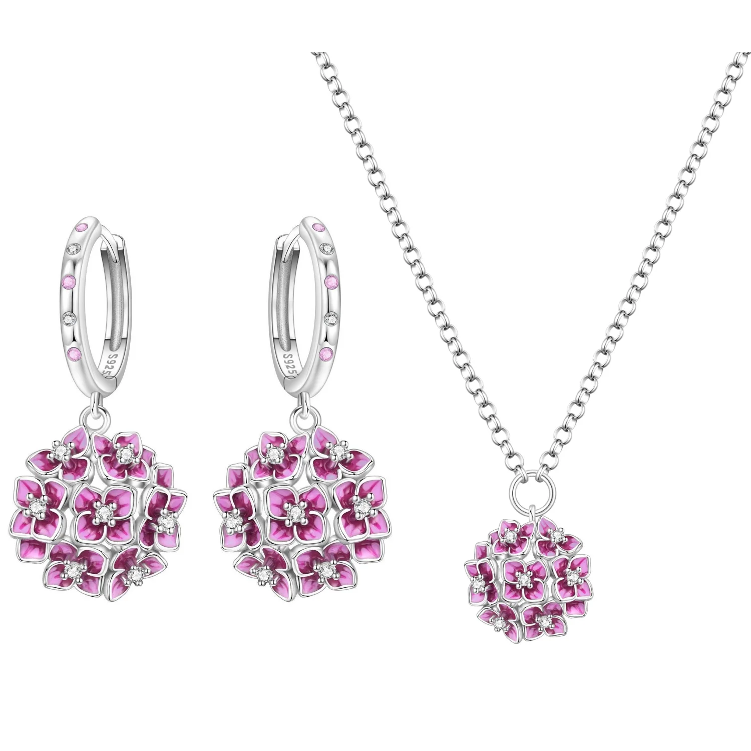 Orstarry S925 Sterling Silber Schmetterling-Blumen-Ohrringe und Halsketten-Set, Exquisites Herz-Hänge-Schmuckset für Damen, Party-Geschenk – Detail 10
