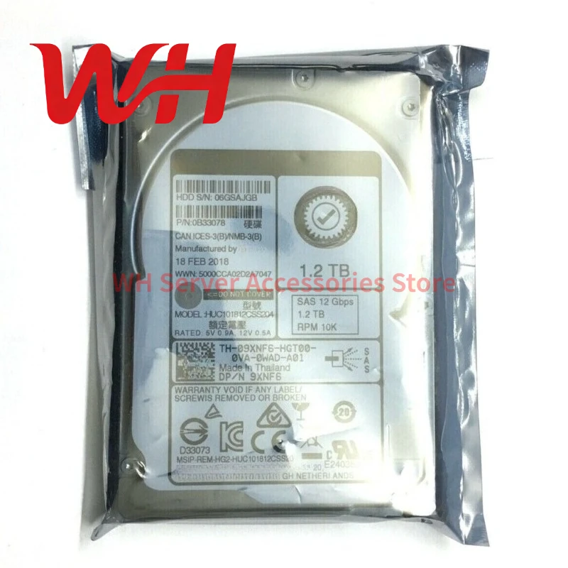 

for DELL 9XNF6 09XNF6 HUC101812CSS204 1.2TB 12G 10K 128MB Cache 2.5" Internal Server HDD Hard Disk Drive