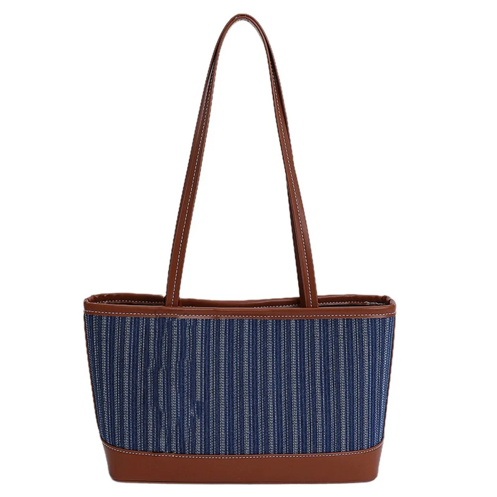

Large Capacity Denim Splicing Tote Bag Korean Style Handbag Simple Shoulder Bag All-match Storage Bag Ins Square Tote Bag