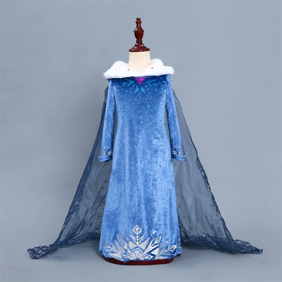 Robe de princesse Elsa 2 en velours pour filles, robe de Rhde fête pour enfants, costume de masplay de Noël, cosplay de carnaval, robe d'Halloween, reine des neiges, Tim ade