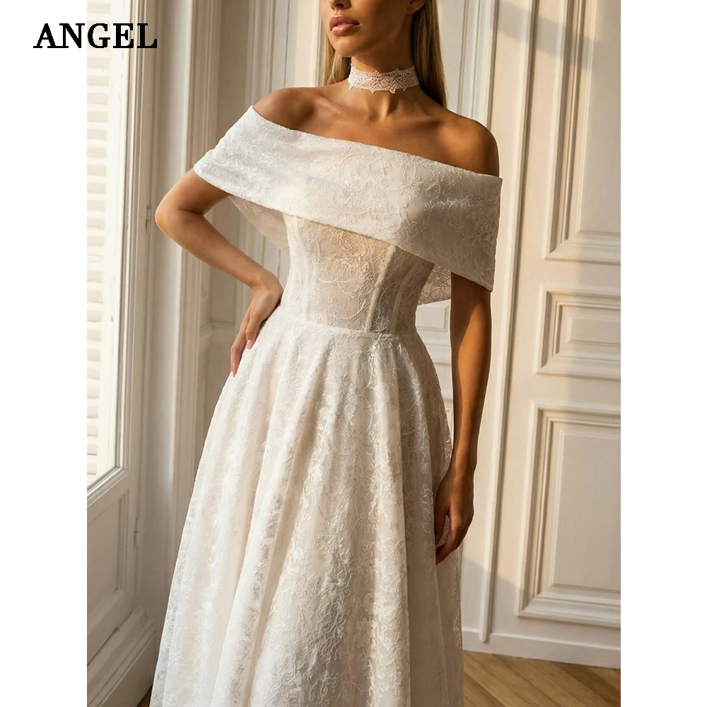 ANGEL Lace Midi Wedding Dresses 2026 Off-Shoulder Ivory Bride Dress A-line Sexy Elegant Bridal Gowns Vestidos De Novia Custom