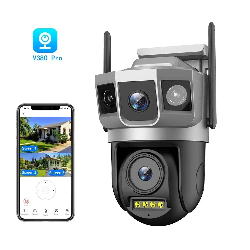 6MP Security Camera WiFi Wireless Outdoor 3 Lens IP Cam CCTV Video Surveillance