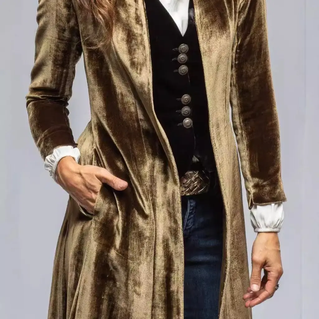 

Women's Velvet Long Cardigan European American Style Solid Color Retro Split Jacket Windbreaker Loose Coat for Ladies