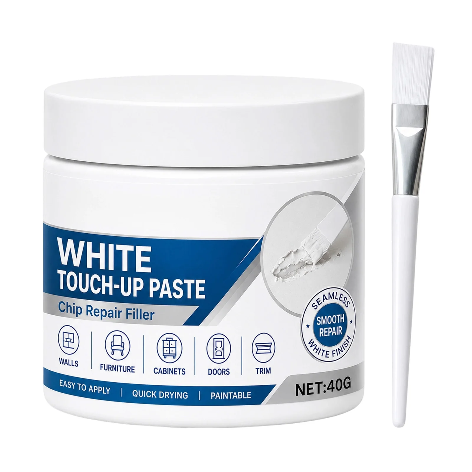 White Furniture Touch-Up Paste with Brush Furniture for Scratches Cabinet Doors and Baseboards