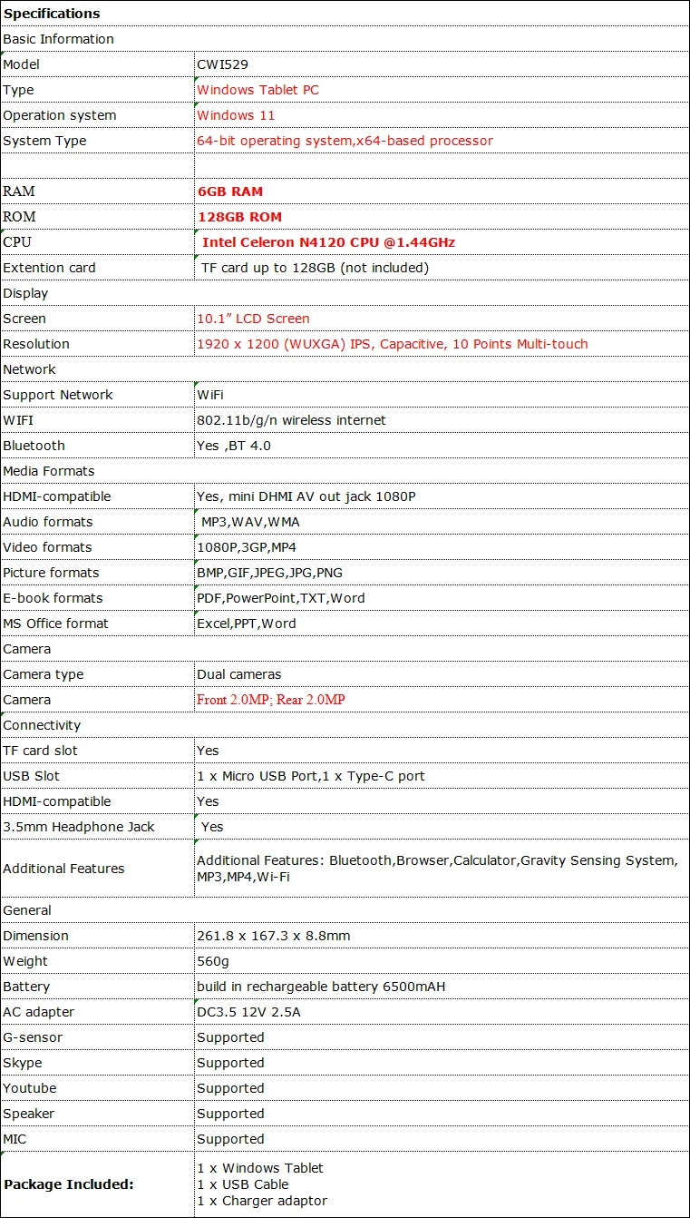 DS808 6GB DDR RAM 128GB ROM 10,1 Zoll LCD-Bildschirm Windows 11 Tablet 64-Bit Intel Core N4120 CPU 1920x1200 IPS 2*Type-C-Anschluss – Detail 1
