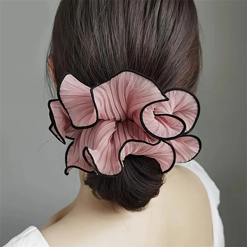1/4pcs ZYFHTT Simple Mesh Pleated Hair tie for Women elegant Hair Ring Fashion Girl Does Not Damage The Hair Scrunchie
