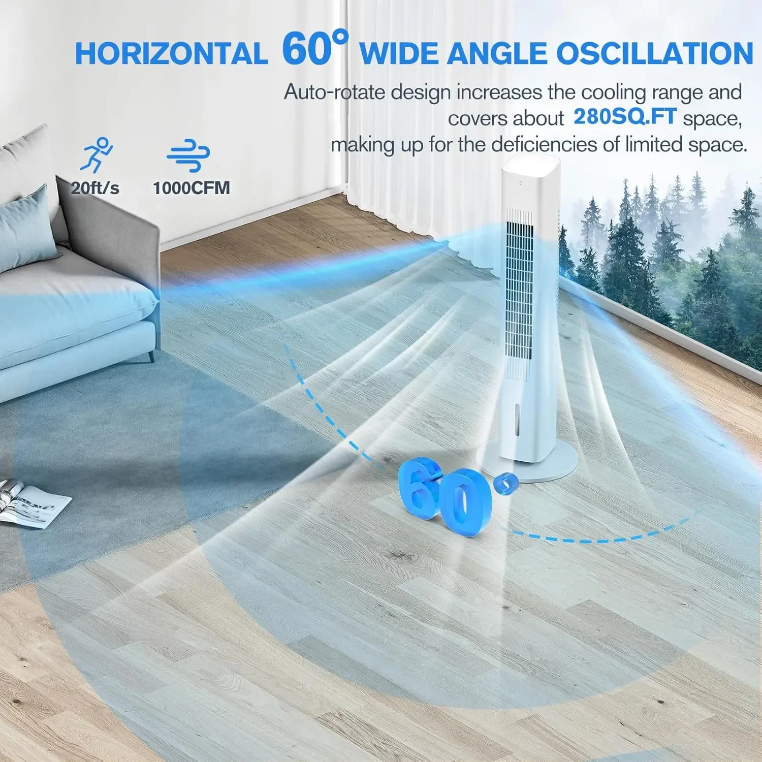 Aires acondicionados portátiles, ventilador de torre de enfriamiento de 35 pulgadas con control remoto, temporizador inteligente 7H y 70 °   Columpio, depósito de agua de 1,2 L con 3 paquetes de hielo, patito