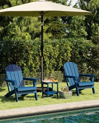 Folding-Chairs-Set-of-2 | HDPE Plastic | Fire Pit Chair |,All Weather , Cup Holder ,Blue