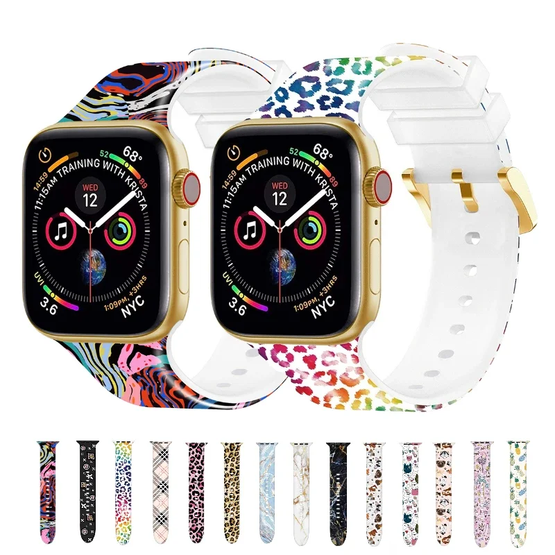 

Ремешок силиконовый для Apple watch series Ultra 9 8 7 49 мм 45 мм 41 мм 6 5 SE 44 мм 40 мм, цветной узор для iWatch 42 мм 38 мм