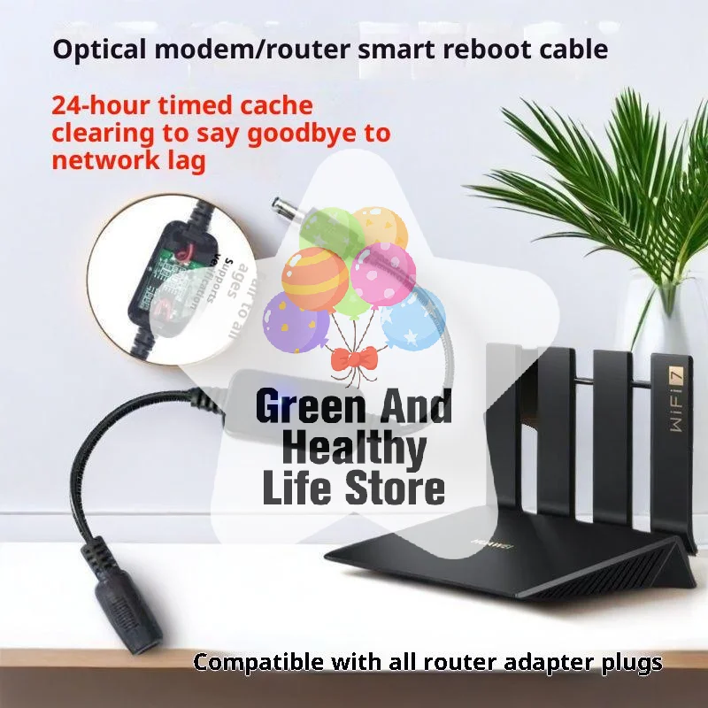 1 buah perangkat WiFi Rebooting, DC 5V-15V, 5.5x2.1mm, fitur mati otomatis dan reset 24 jam