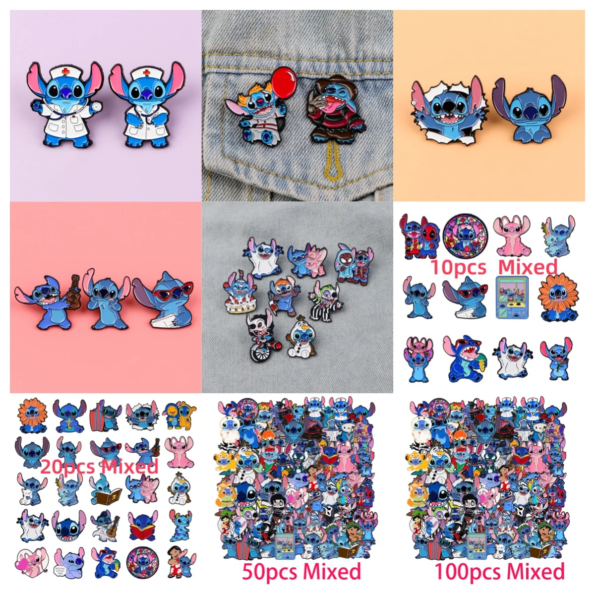 

10-100pcs/set Mixed Cartoon Alien Enamel Pins Cute Stitch Brooches Badge on Backpack Clothing Fashion Accessories Friends Gifts