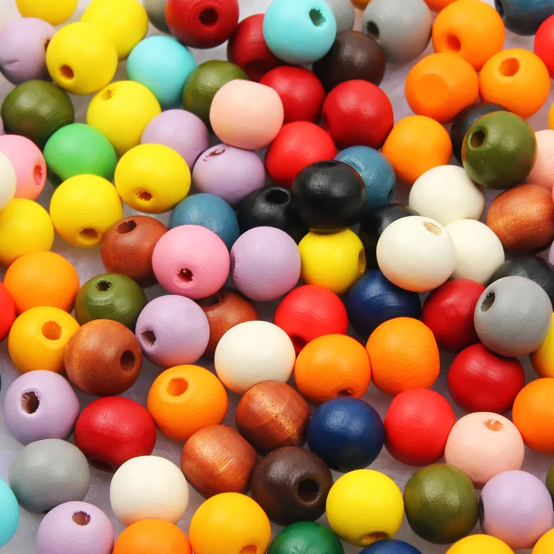 Colored Round Balls For Bracelet 10/15mm Natural Wood Beads Loose Beads For Jewelry Making DIY Keychain Toy Accessories