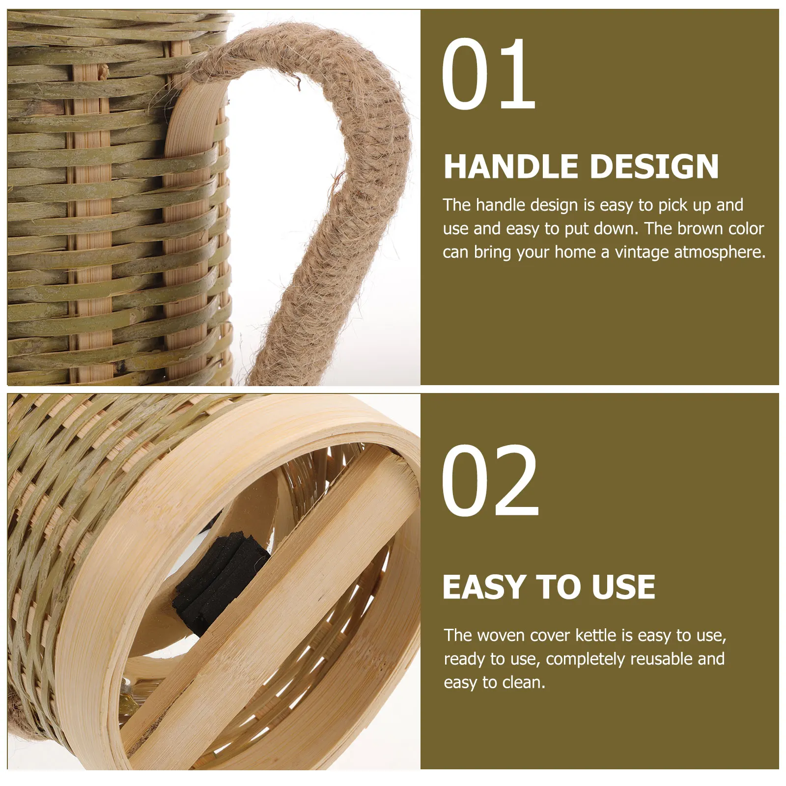 Picture 3: 1pcs Bamboo Woven Cover Thermal Kettle Hand-Made Glass Flask For Home Office Retro Insulated Water Bottle Heat